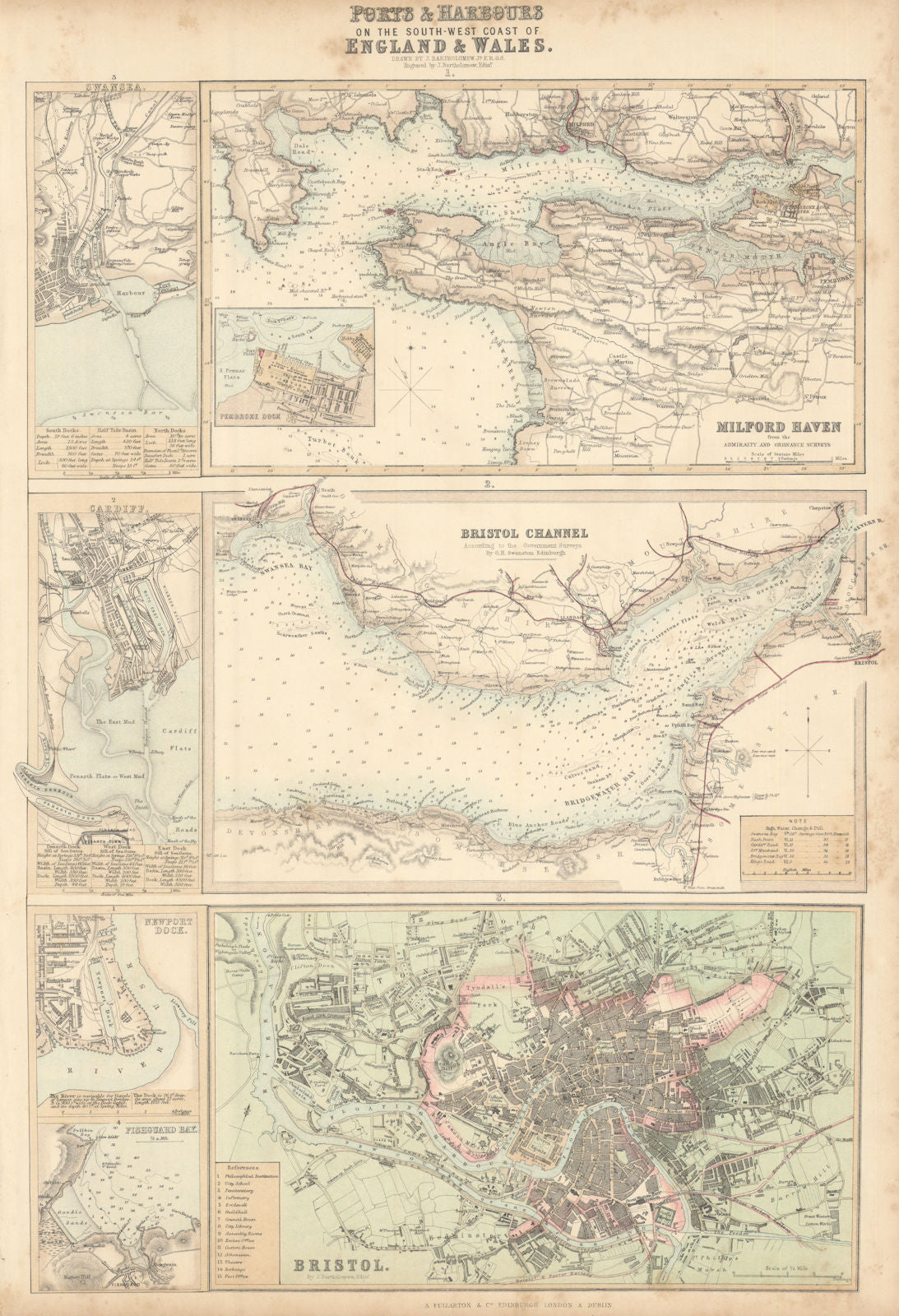SW England/Wales Ports. Milford Haven. Bristol Channel Cardiff Swansea c1863 map